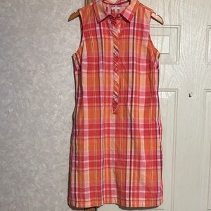 Talbots Red and Orange Plaid Sleeveless Mini Dress